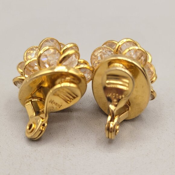 Monet Crystal Flower Clusters Gold Tone Clip-On Earrings Layered 3D - Picture 5 of 6